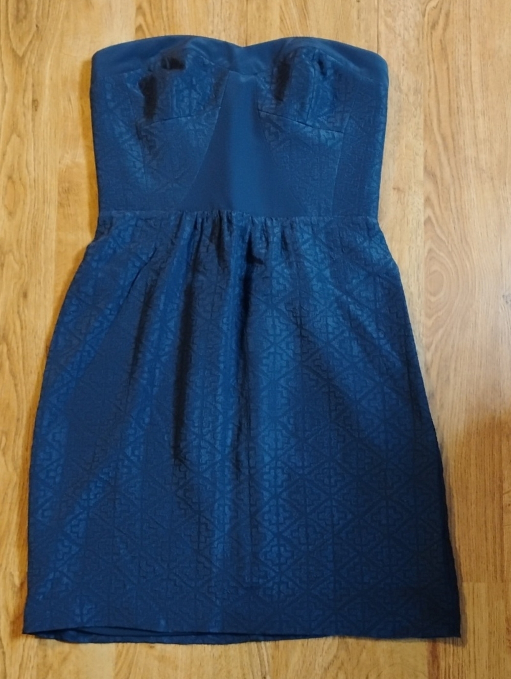 Rebecca Taylor Navy Strapless Jacquard Cocktail Dress